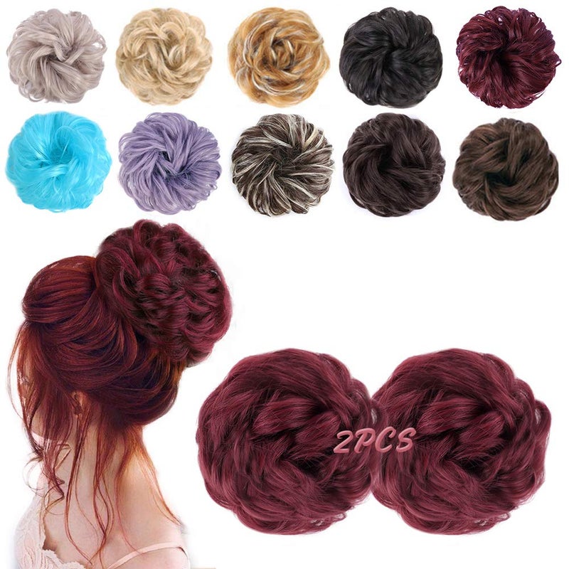MORICA 2PCS Messy Bun Hair Piece, Fake Hair Messy Bun Scrunchies For Thin Hair Extension Curly Wavy Synthetic Chignon Ponytail Hair Pieces for Women(BUG#) - Image 1
